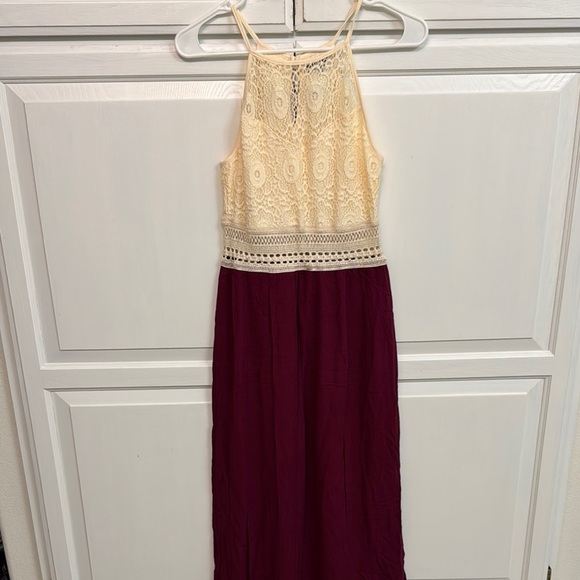 Inspired Hearts Burgundy and Lace Maxi Dress Size M. - Picture 1 of 7